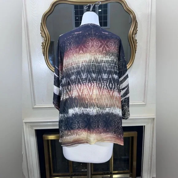 Reba Sheer Embellished Batwing Sleeve Blouse Tunic Top L Made in USA Boho Tribal - Picture 4 of 10